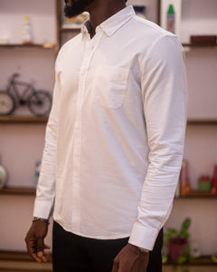 Pure white classic collar linen shirt