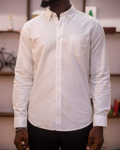 Pure white classic collar linen shirt