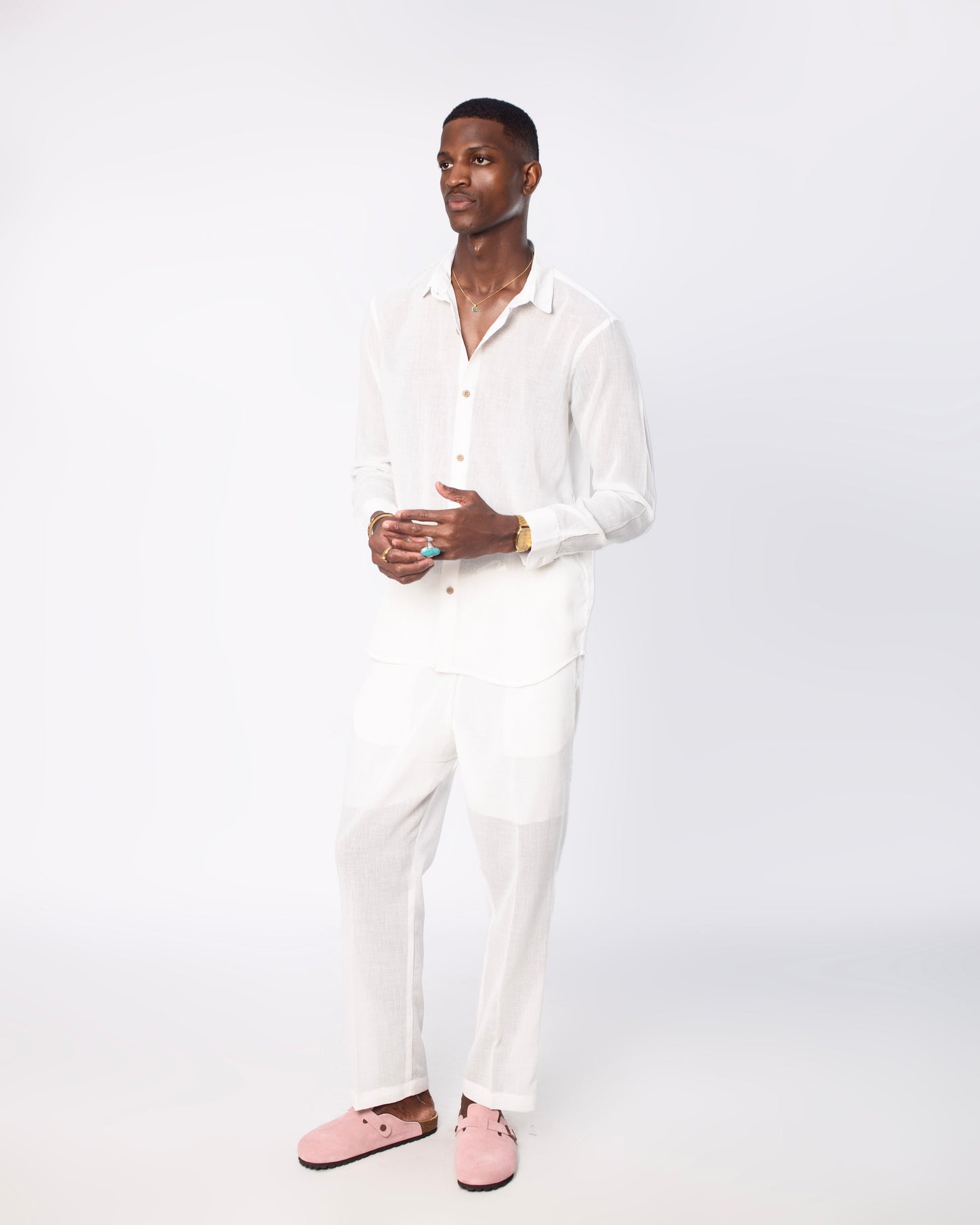 White Turkish long sleeve linen set