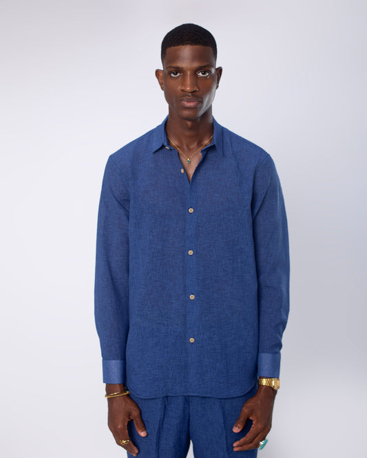 Blue Turkish long sleeve linen set