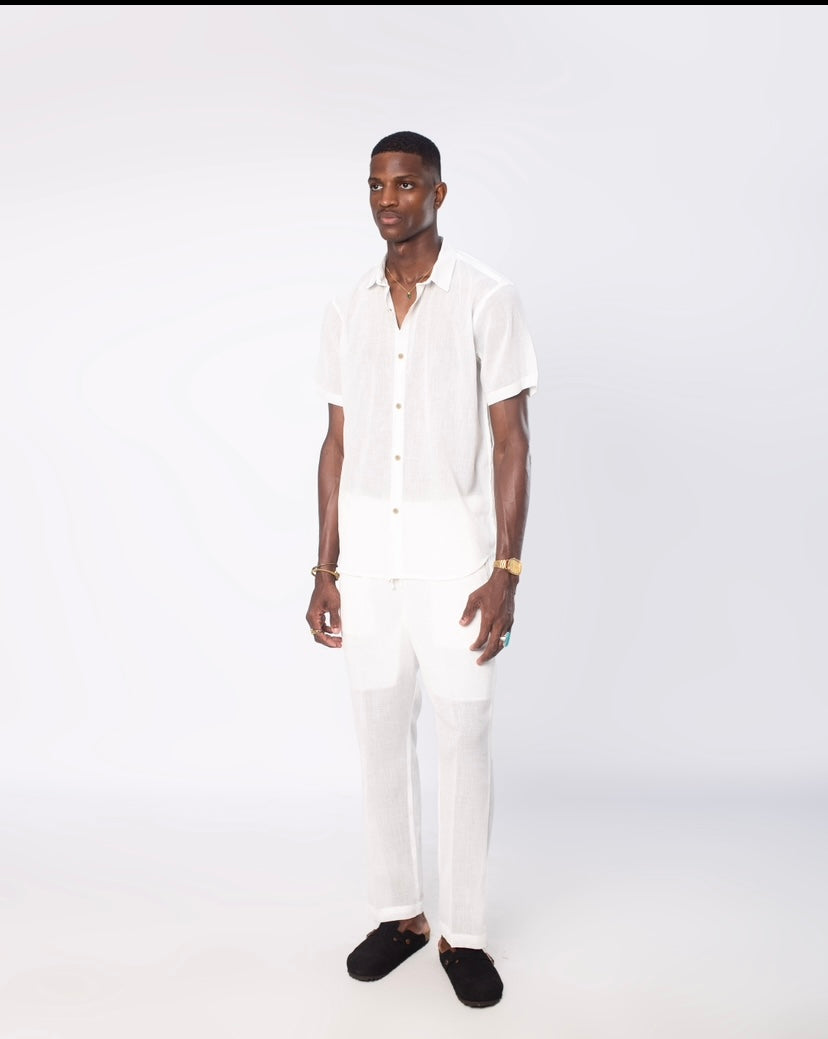 White Turkish short sleeve linen set