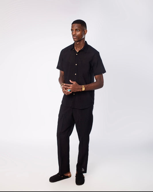 Black Turkish short sleeve linen set