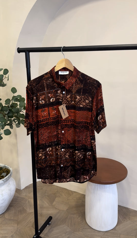Burnt orange black cowry print shirt