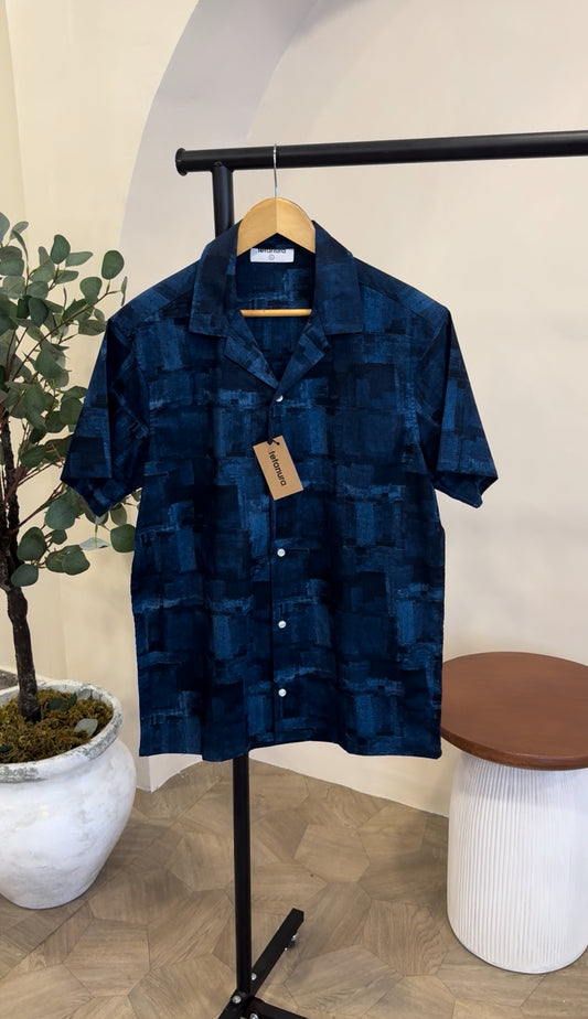 Blue black abstract print shirt