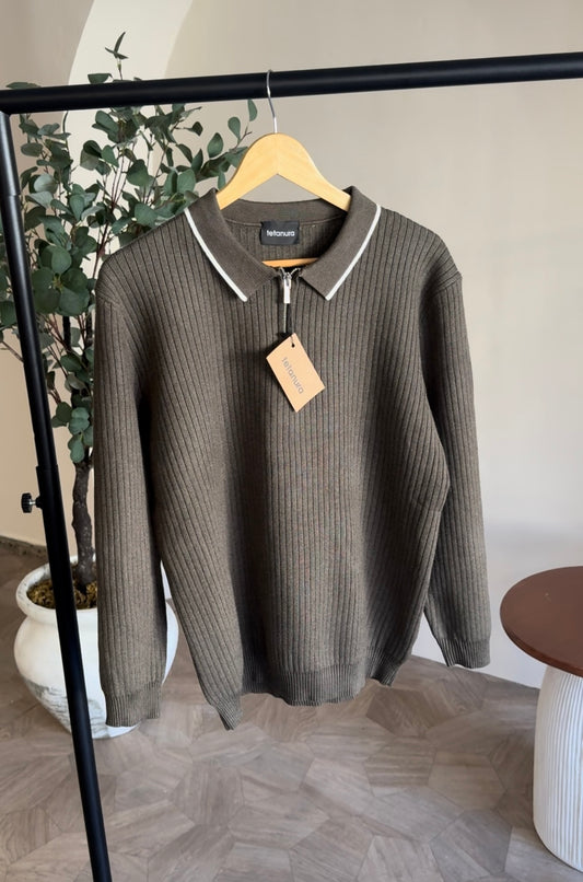 Zip longsleeve knitwear (3 COLORS)