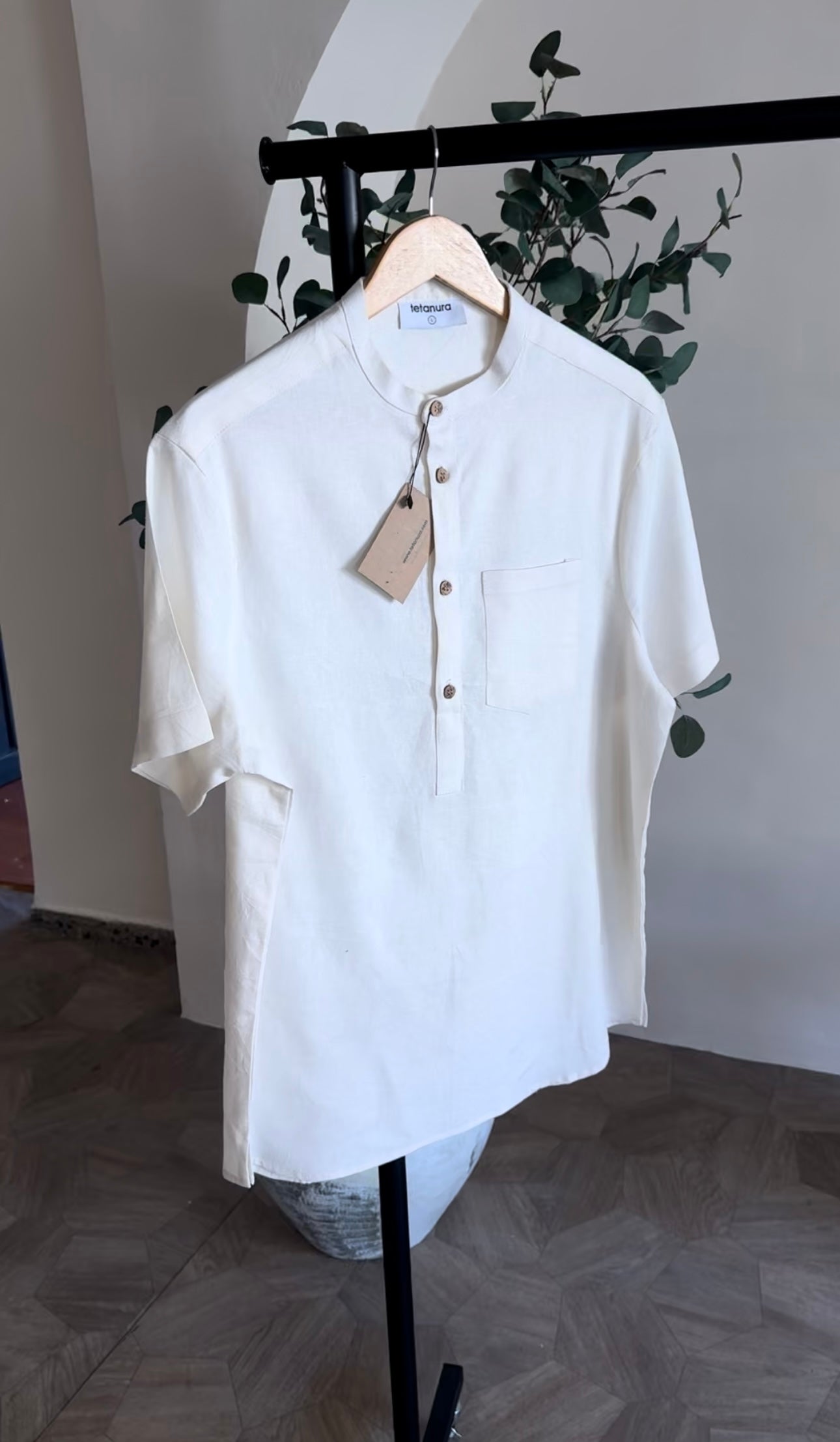 Half button shortsleeve linen shirt (6 COLORS)