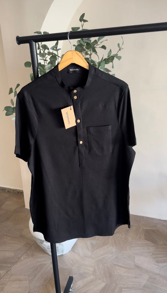 Half button shortsleeve linen shirt (6 COLORS)