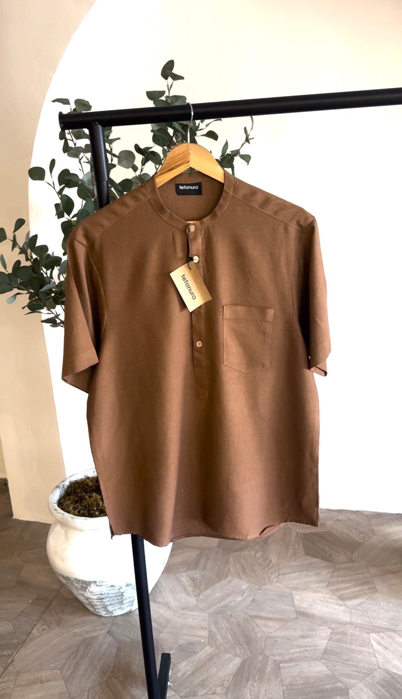 Half button shortsleeve linen shirt (6 COLORS)