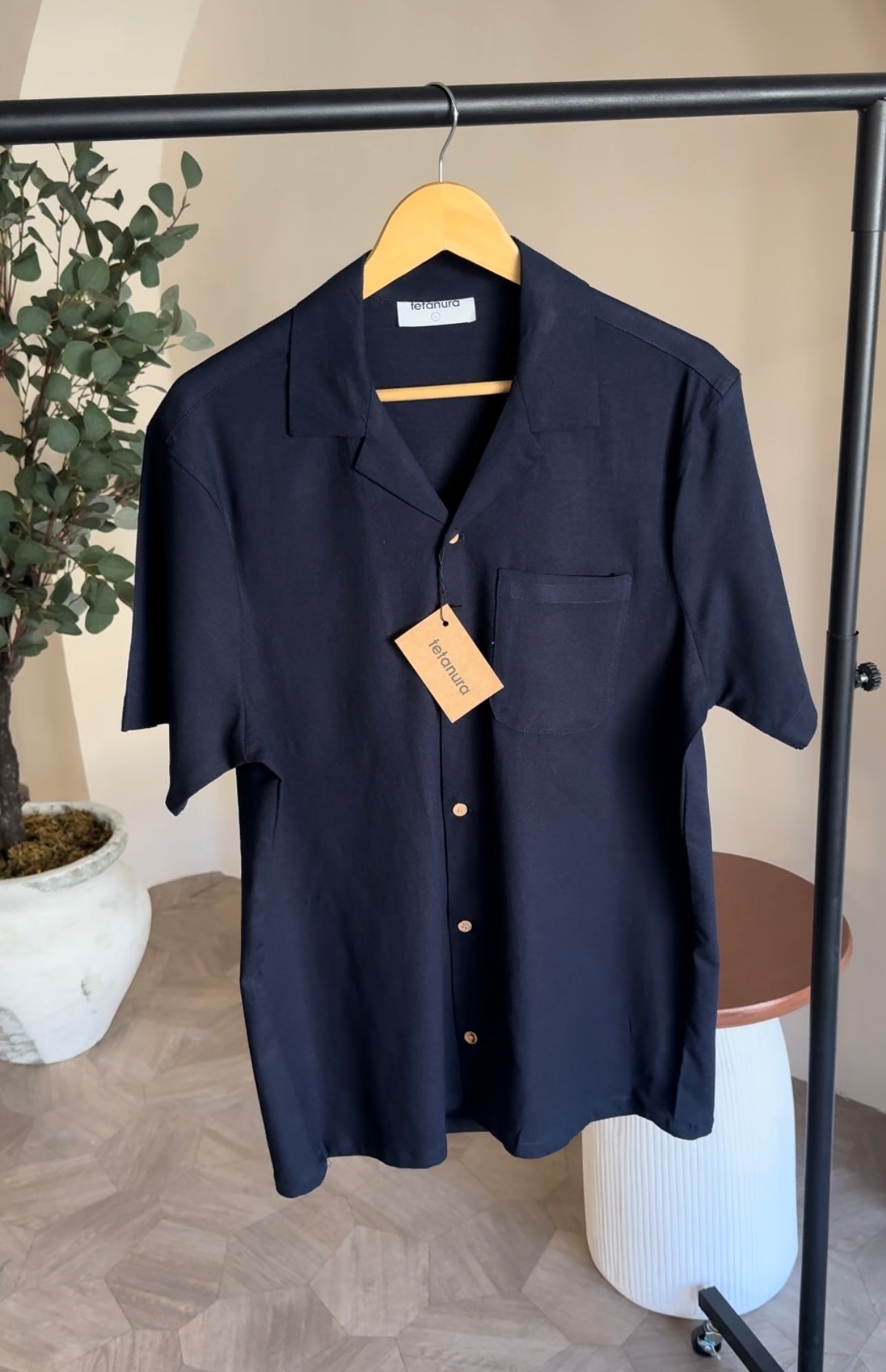 Flat collar shortsleeve linen shirt (7 COLORS)