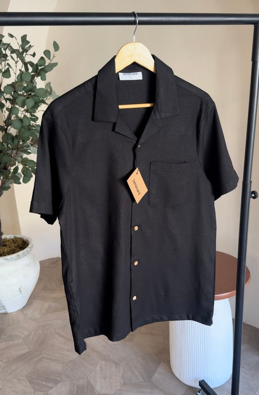 Flat collar shortsleeve linen shirt (7 COLORS)