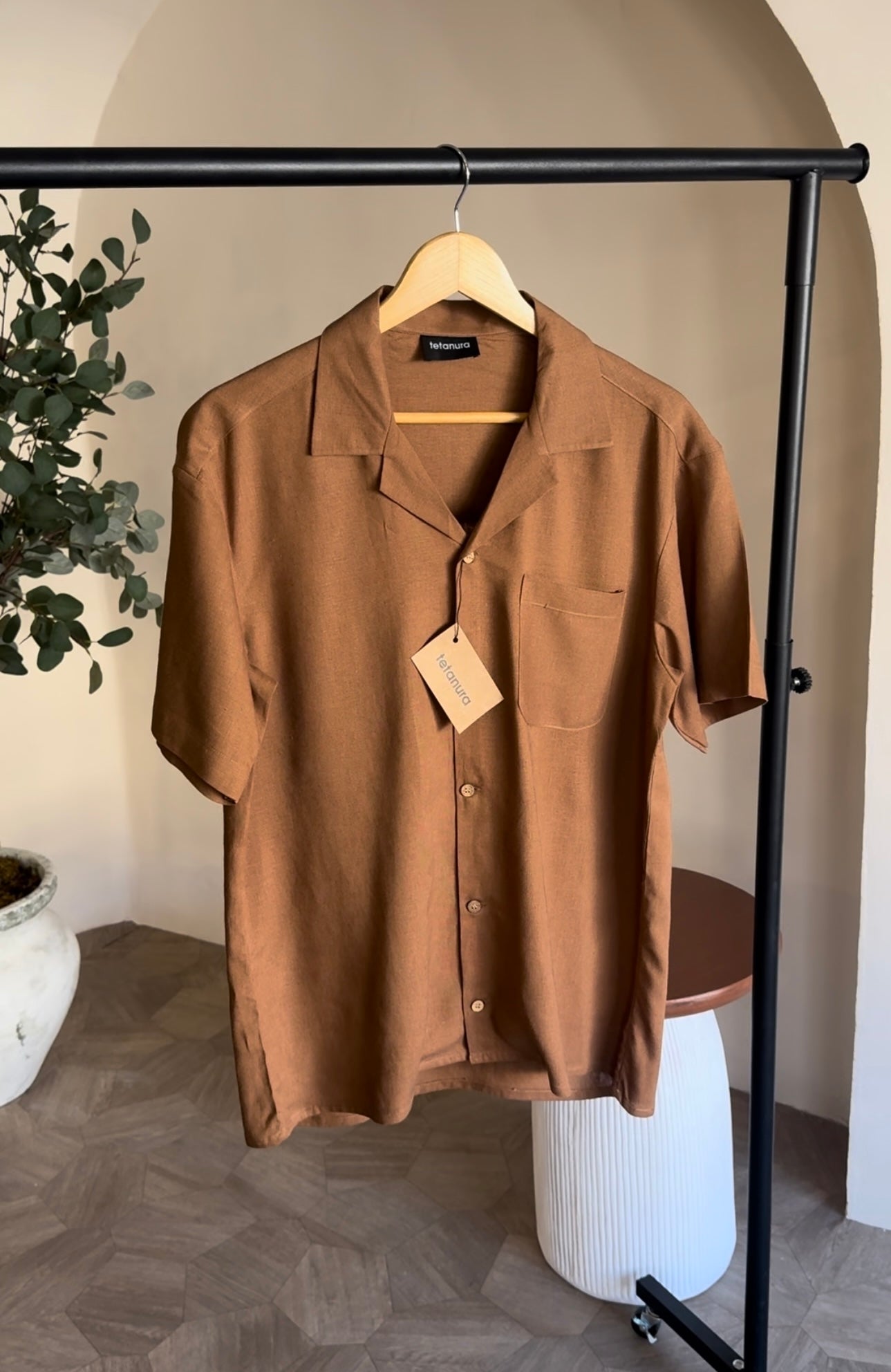 Flat collar shortsleeve linen shirt (7 COLORS)
