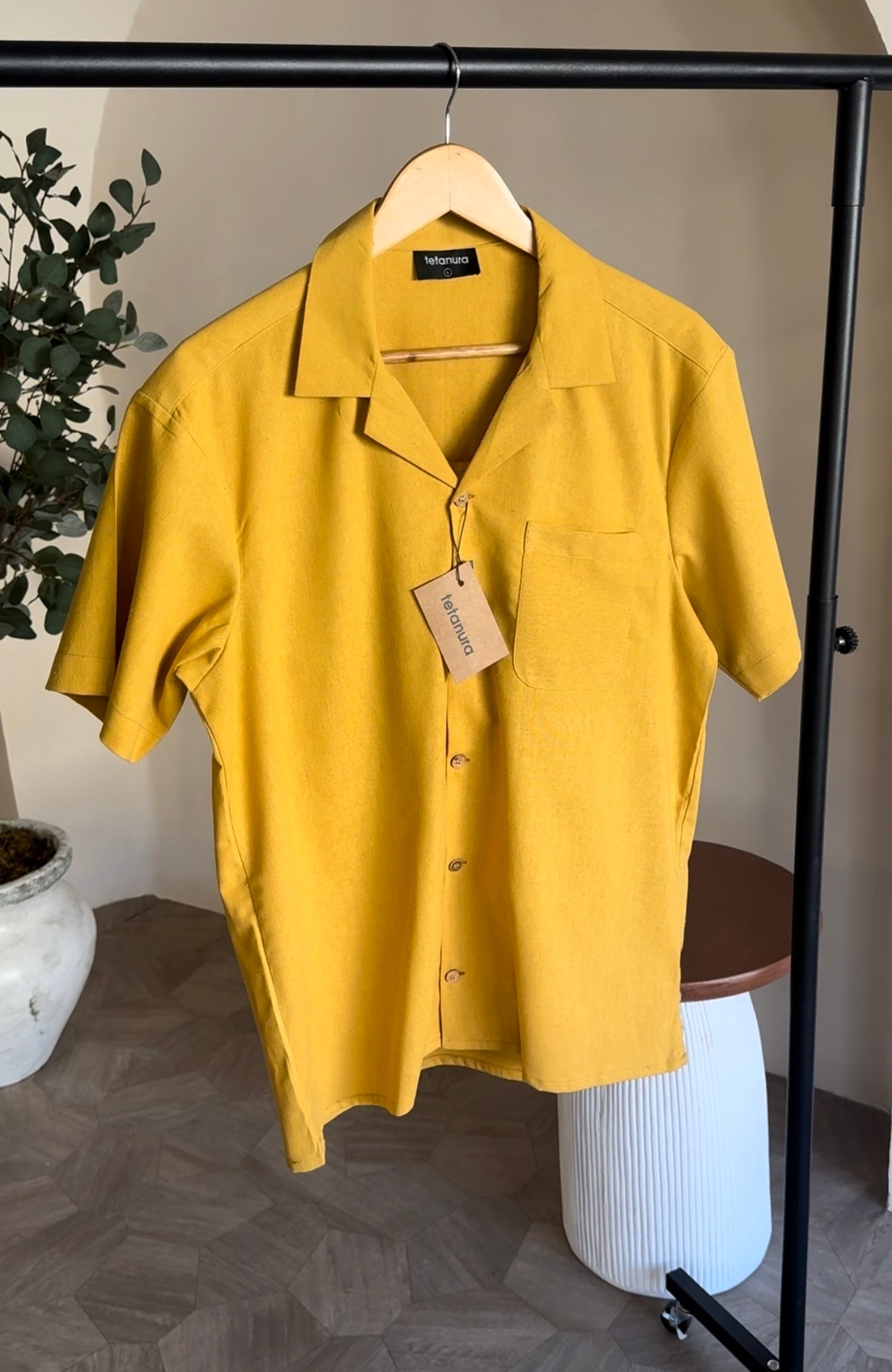 Flat collar shortsleeve linen shirt (7 COLORS)