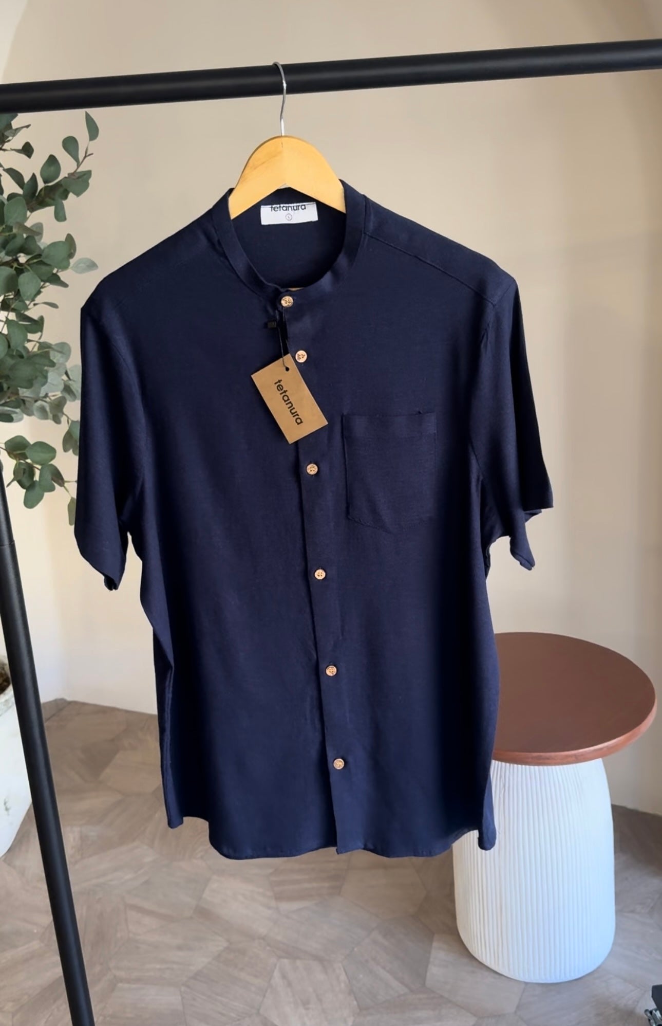 Band collar shortsleeve linen shirt (7 COLORS)
