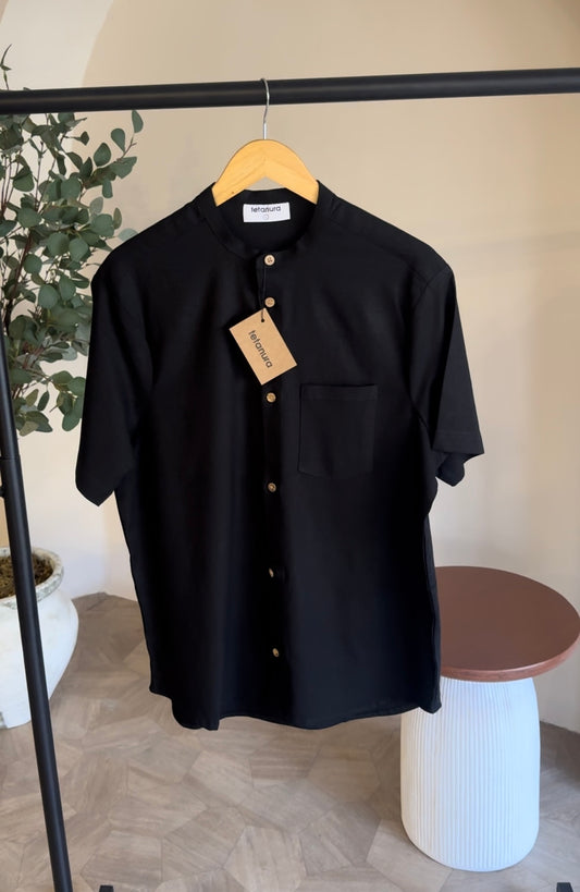 Band collar shortsleeve linen shirt (7 COLORS)