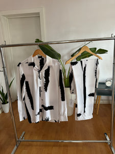 White black splash long set