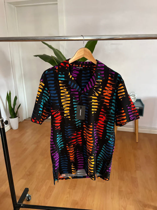 Black purple yellow ethnic print shirt