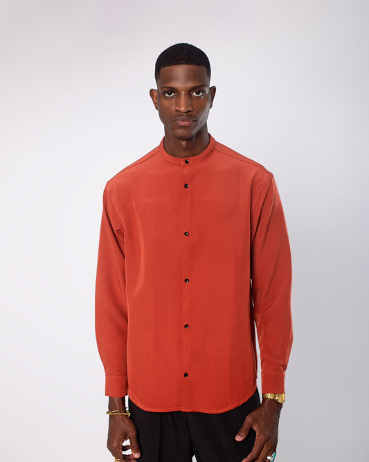 Orange band collar long sleeve shirt