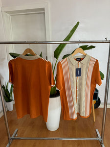 Orange beige stripe knit shirt