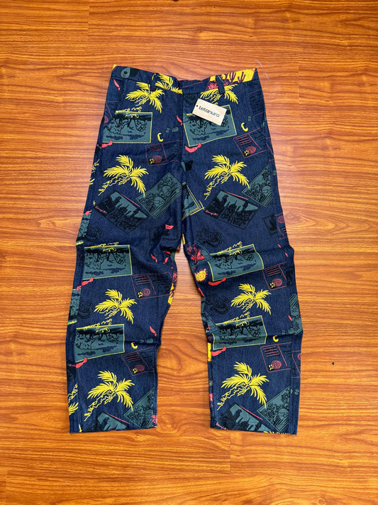 Blue yellow palm print pant