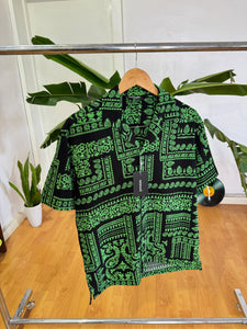 Green black floral print shirt
