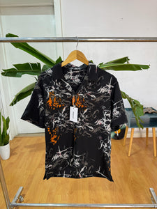 Black grey orange abstract print shirt