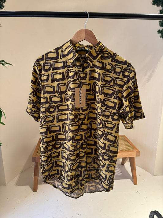 Brown gold block print shirt