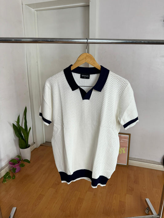 White blue two toned knit shirt