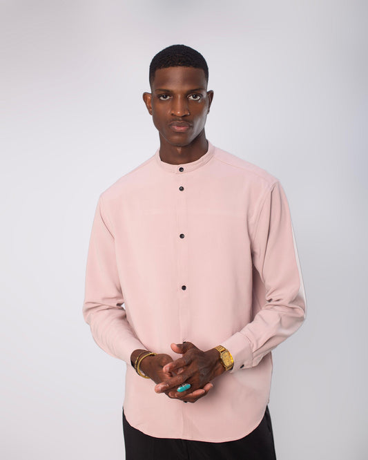 Lilac band collar long sleeve shirt