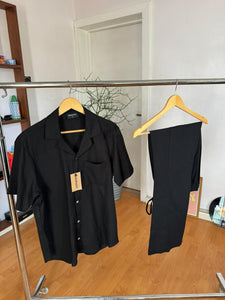 Black short sleeve linen set