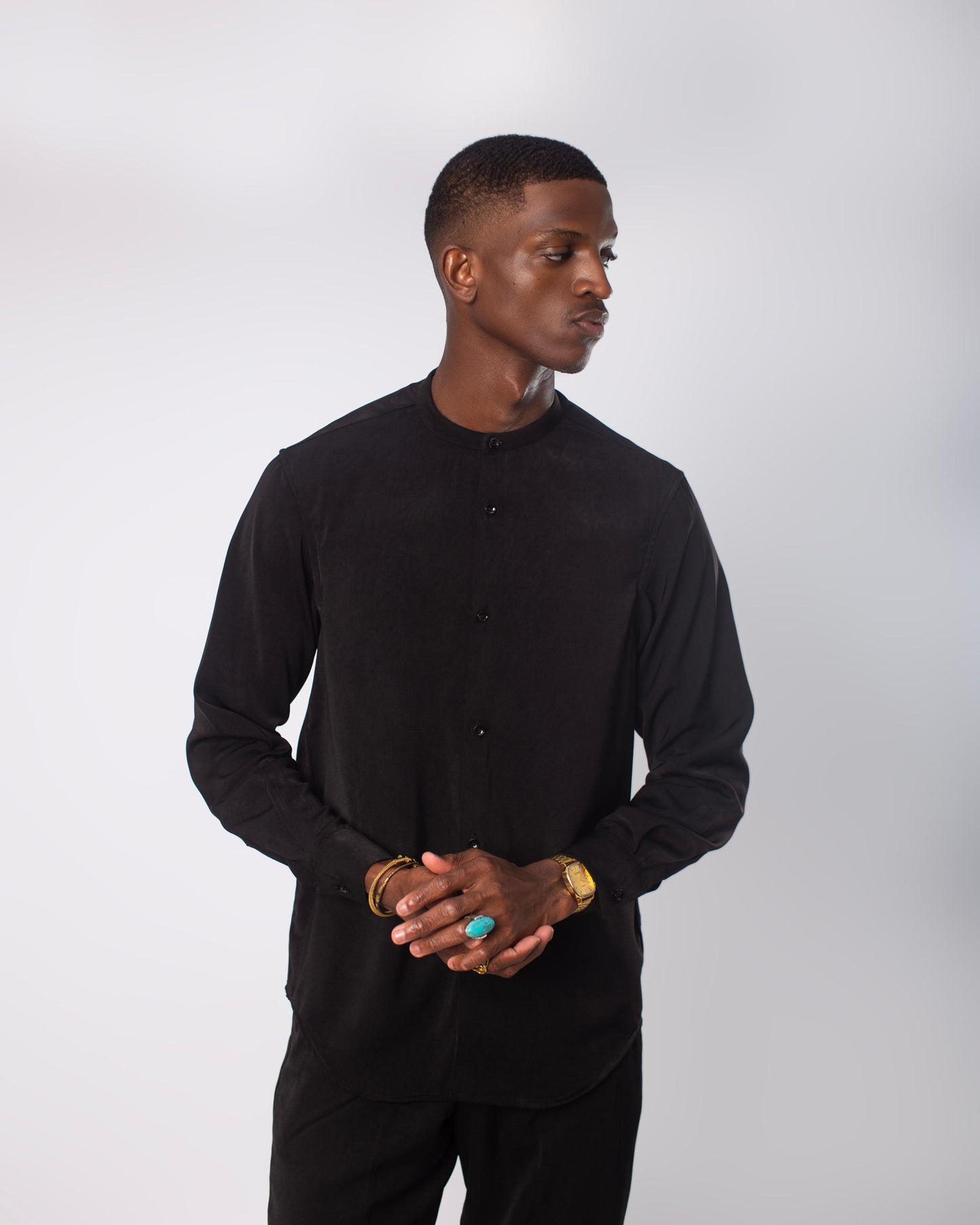 Black band collar long sleeve shirt