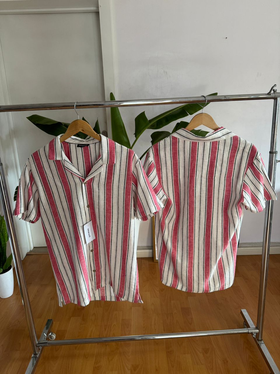 Linen pink stripe shirt