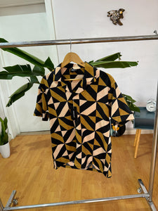Brown black beige geometric print shirt